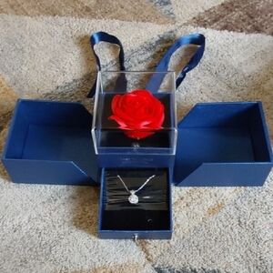 Over 1 Ctw. Crown Halo Moissanite Necklace with Red Rose Gift Box